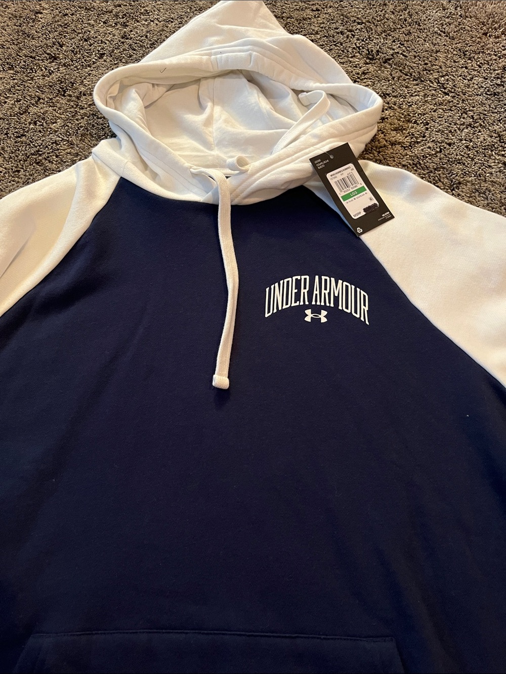 Under Armour Navy and White Raglan Hoodie. New. Large. Men